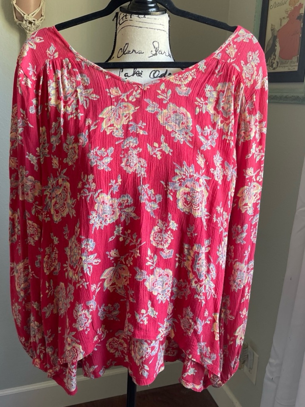 Billabong Red Floral Tie-Neck Top